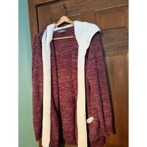 Natural Reflections Womens XXL Burgundy Marled Sherpa Hooded Cardigan Sweater